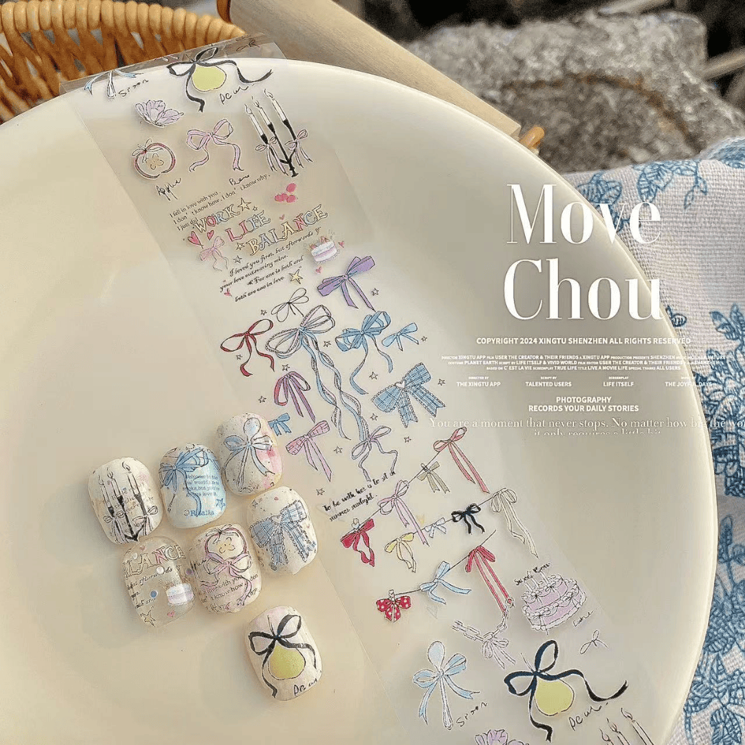 韓系美甲素材 ins韓風 星空貼 轉印貼 可愛蝴蝶結🎀 輕鬆擁有手繪風格❤️25102045