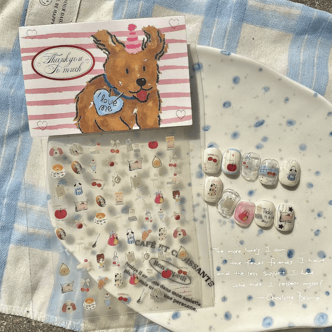 韓系美甲素材 美甲貼紙 韓風可愛小插畫 咖啡 小蘋果好多可愛的小物 也可製作成飾品喔25102030