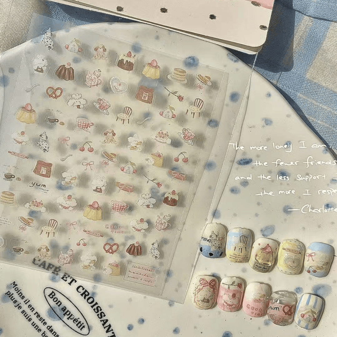 韓系美甲素材 美甲貼紙 韓風可愛小插畫 甜點廚師麵包小狗 也可製作成飾品喔25102031