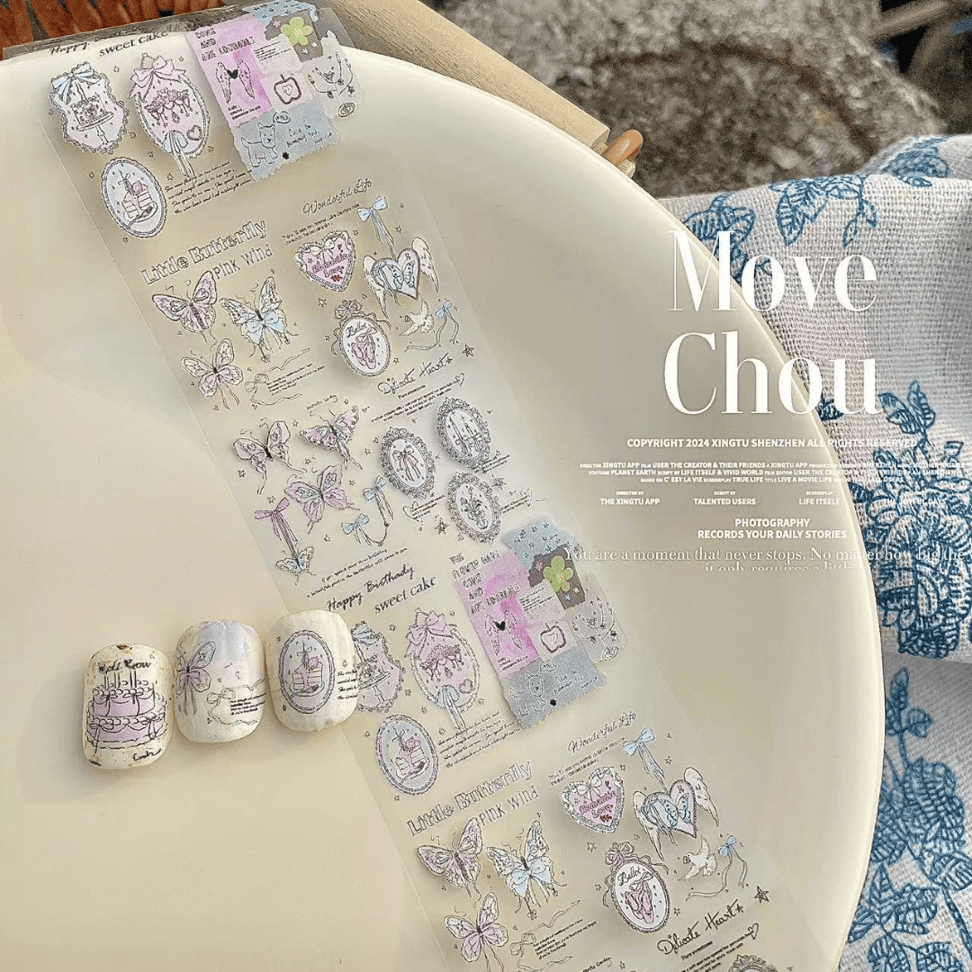 韓系美甲素材 ins韓風 星空貼 轉印貼 少女蝴蝶🦋蛋糕 輕鬆擁有手繪風格❤️25102046