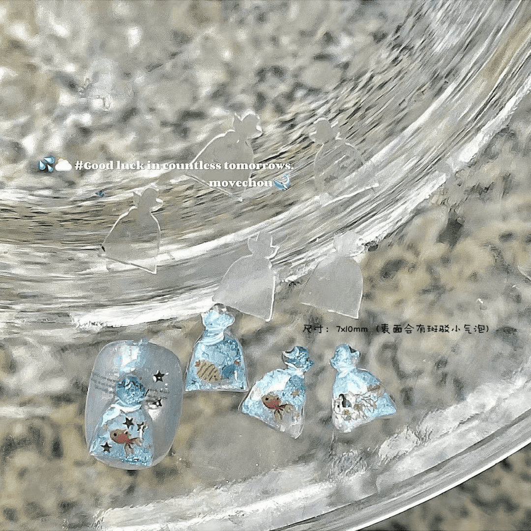 韓系美甲素材 美甲飾品 金魚袋子 透明片片 夏日清爽風格25102047