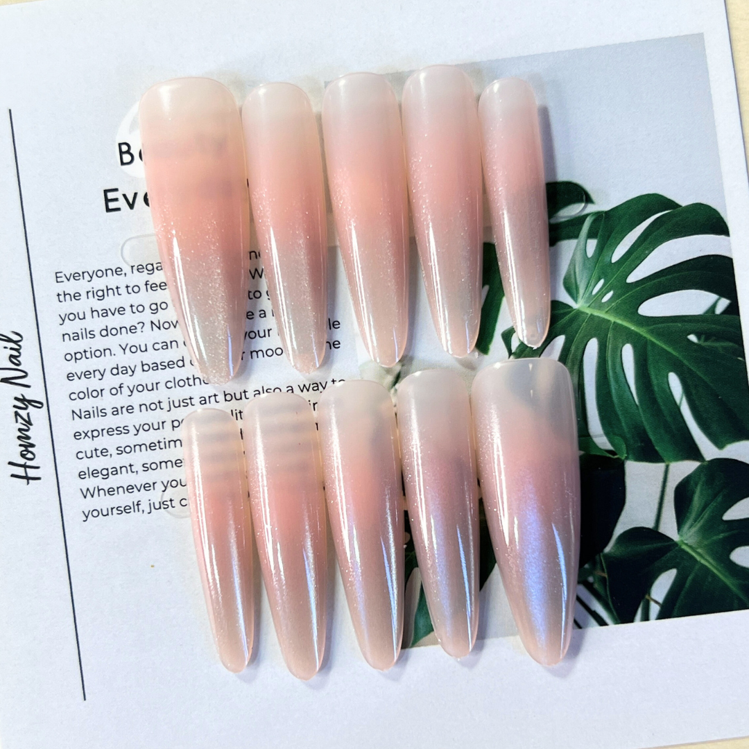 現貨嚴選穿戴甲 超修長！粉嫩腮紅漸層貓眼 長尖甲 想要手指夭壽長又美選它！