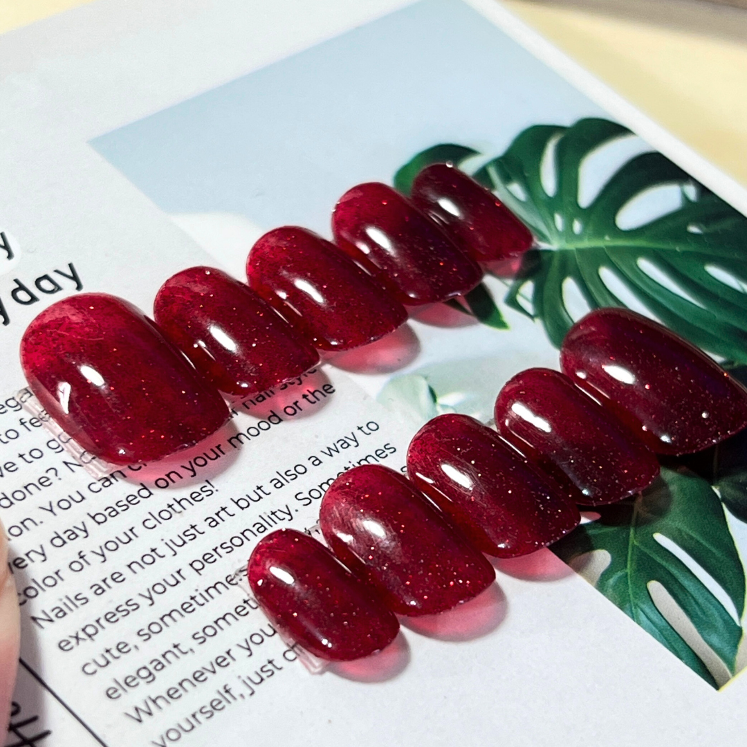 美甲師手作穿戴甲 細粉聖誕紅 顯白王者 超短圓甲 ⚠️甲床太長不要買喔⚠️ 排單生產 最快隔日交貨