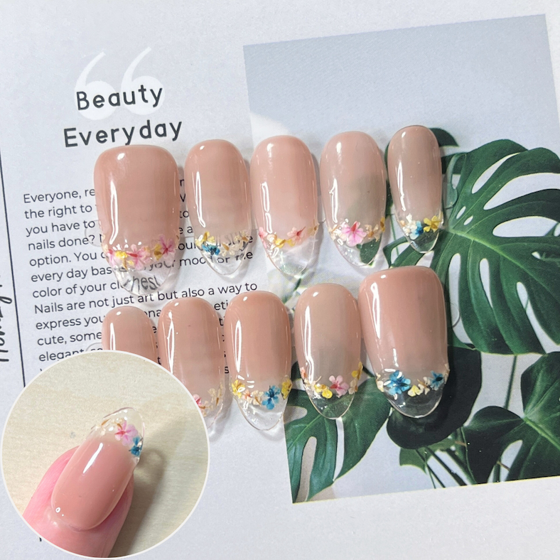 現貨M 美甲師手作穿戴甲 裸色法式乾燥花 想要氣質就選它❤️ 經典日式杏仁甲