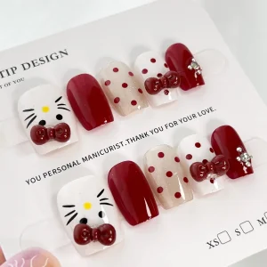 現貨嚴選穿戴甲 24H出貨 可愛蝴蝶結貓咪短梯甲