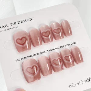 現貨嚴選穿戴甲 24H出貨 愛心貓眼裸色短梯甲