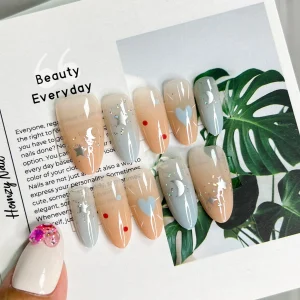 現貨嚴選穿戴甲 24H出貨 漸層星星月亮圖案長杏仁甲