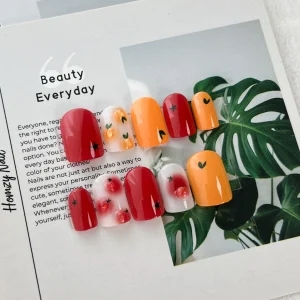 現貨嚴選穿戴甲 24H出貨 番茄橘子可愛短方圓甲