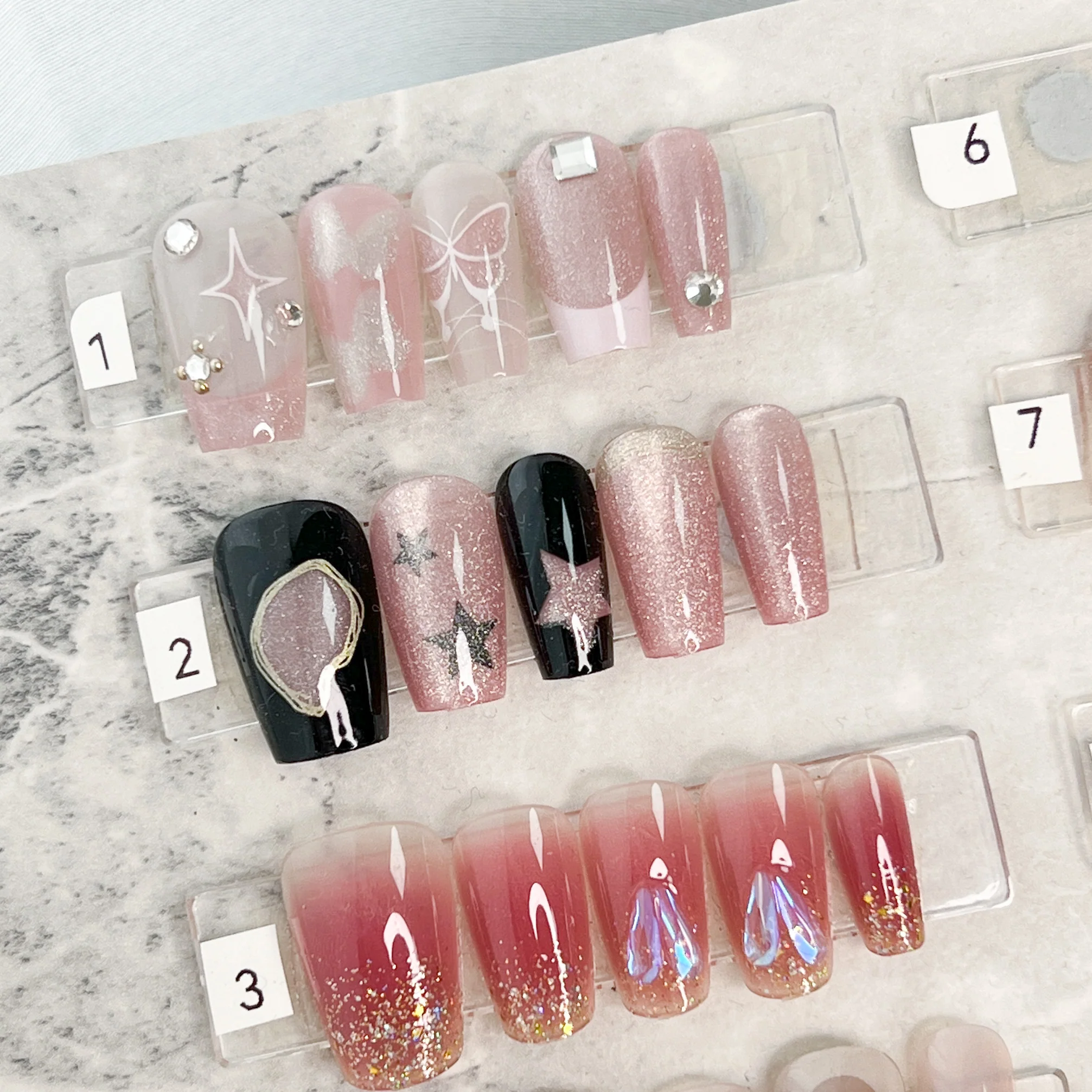 現貨嚴選穿戴甲 24H出貨 酷甜貓眼黑色星星中長梯甲