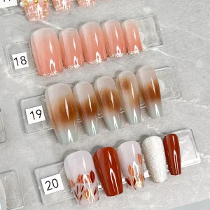 現貨嚴選穿戴甲 24H出貨 秋橘花花中長梯甲