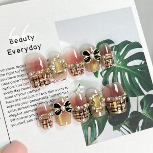 同價位買五送一 現貨穿戴甲 現貨24H出 千金風千鳥紋蝴蝶結短梯甲