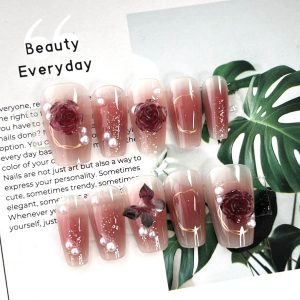 現貨穿戴甲 現貨24H出 玫瑰腮紅中長梯甲