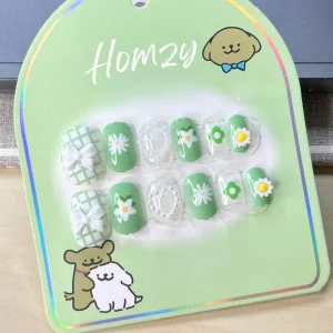 現貨嚴選 兒童穿戴甲 夏天可愛綠色小雛菊 適合國小左右的指甲