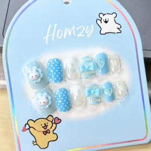 現貨嚴選 兒童穿戴甲 藍色兔兔水玉點點款 適合國小左右的指甲