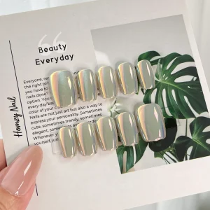 現貨嚴選穿戴甲 極光奶綠 超級亮的綠色鏡面超短梯