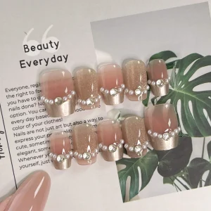 現貨嚴選穿戴甲 珍珠千金腮紅甲 日常超短梯上班可愛