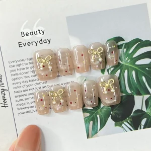 現貨嚴選穿戴甲 可愛點點蝴蝶結甜妹短梯甲