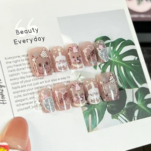 現貨嚴選穿戴甲 生日小狗可愛蛋糕短梯甲