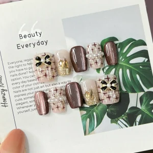 現貨嚴選穿戴甲 紅棕貓眼千金毛呢短梯甲