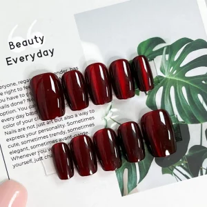 現貨嚴選穿戴甲 現貨24H出 超顯白深紅貓眼短梯甲