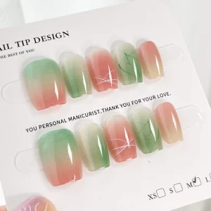 現貨嚴選穿戴甲 24H出貨 粉綠暈染貓眼短梯甲