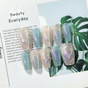 現貨嚴選穿戴甲 🧜人魚藍色貓眼 日常中偏短梯甲