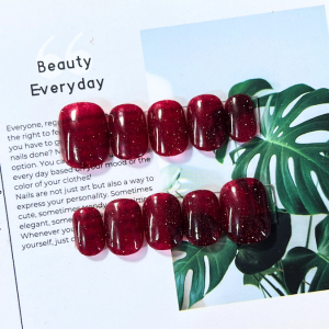 美甲師手作穿戴甲 細粉聖誕紅 顯白王者 超短圓