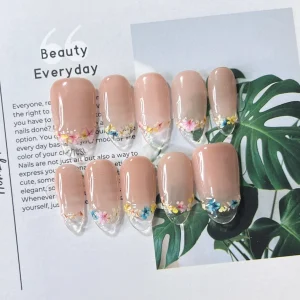 現貨M 美甲師手作穿戴甲 裸色法式乾燥花❤️ 經典日式杏仁甲